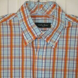 Bobby Jones Mens L/S Blue Orange Cotton Button Down Dress Shirt- 15.5/32-33 or M
